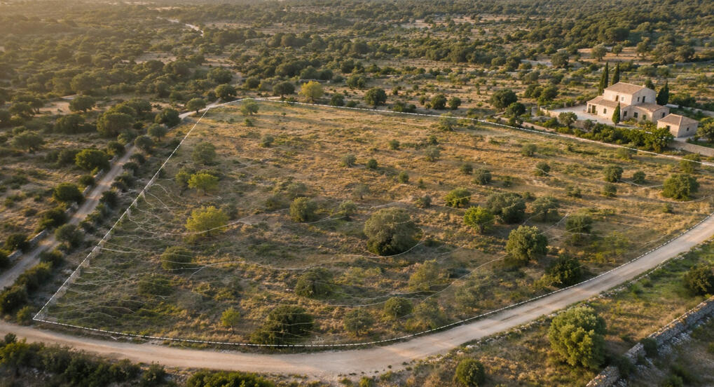 Vista aérea de terreno rústico y parcela mediterránea gestionada por SOLOSUELO by LORDHOUSE